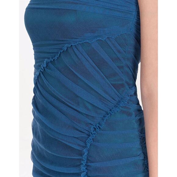 NWT Dolce & Gabbana Blue Tulle Ruched Mesh Bodycon Midi Dress 46 XL - Picture 8 of 11
